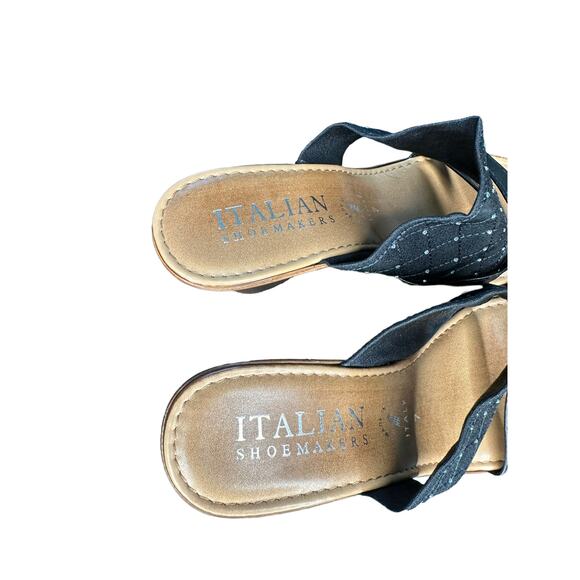 Italian Shoemakers Black Rhinestone Embellished Beachy Resort Wedge Size 7 - Picture 6 of 9